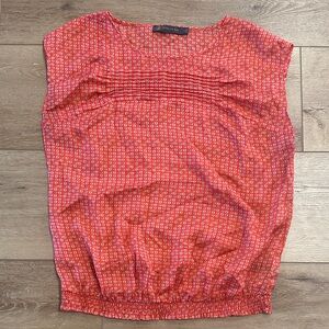 Outback Red Coral Printed Cap-Sleeve Blouse with White Accents